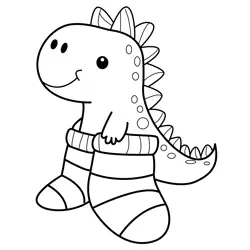 Cute Dino in Cozy Socks Free Coloring Page for Kids