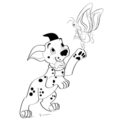 Dog Playing With Butterfly Free Coloring Page for Kids