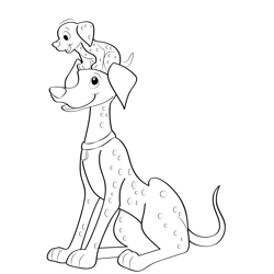 Puppy Sitting On His Mother's Head Free Coloring Page for Kids