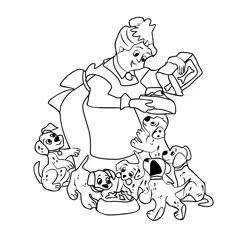Nanny Feeding Dalmatians Free Coloring Page for Kids