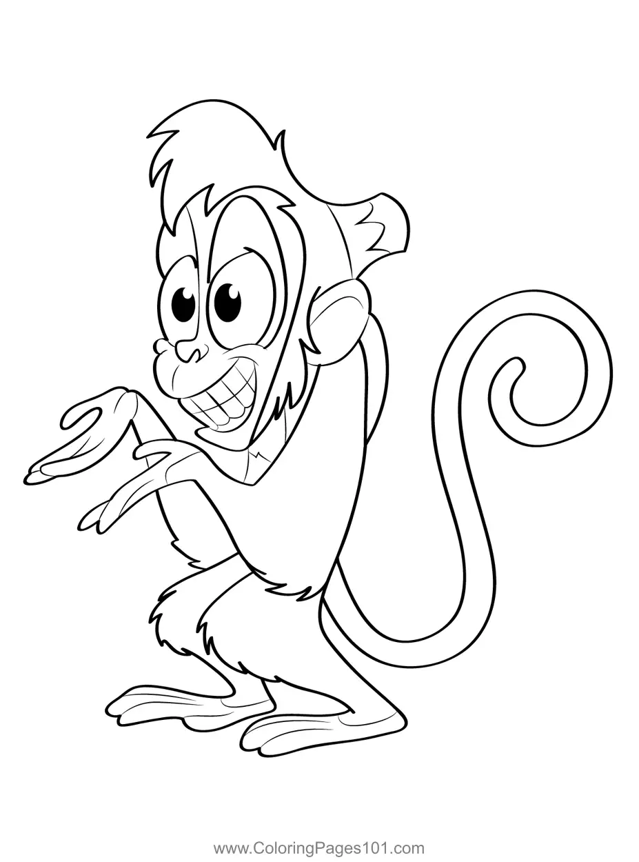 Abu Laughing Coloring Page for Kids - Free Aladdin Printable Coloring ...