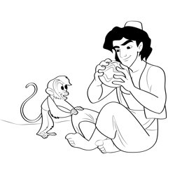 Aladdin And Abu Free Coloring Page for Kids