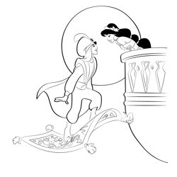 Aladdin And Jasmine Free Coloring Page for Kids