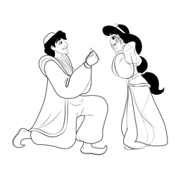 Aladdin Propose Jasmine Free Coloring Page for Kids