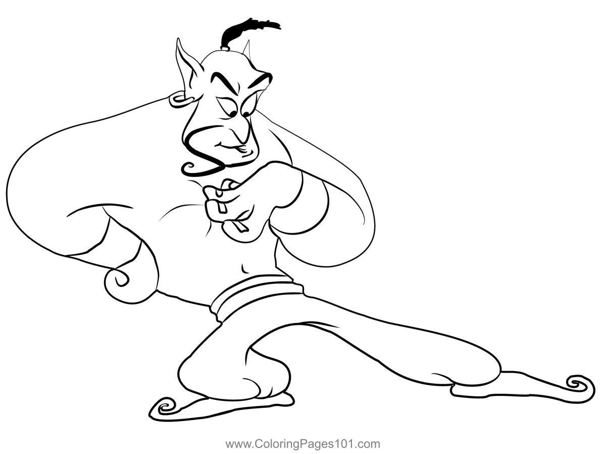 Genie Coloring Page for Kids - Free Aladdin Printable Coloring Pages