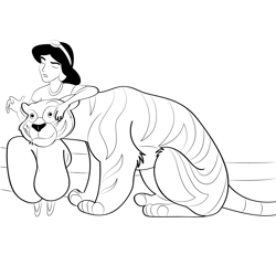 Jasmine And Tiger Free Coloring Page for Kids