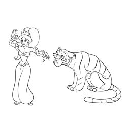 Jasmine With Tiger Free Coloring Page for Kids