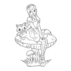 Alice & Cat Siting In The Masrum Free Coloring Page for Kids