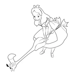 Alice Playing Flamingo Croquet Pin Free Coloring Page for Kids