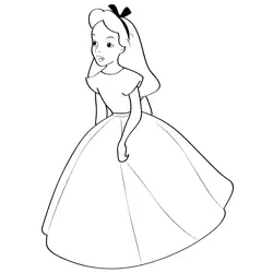 Alice Wear Beautiful Gown Free Coloring Page for Kids