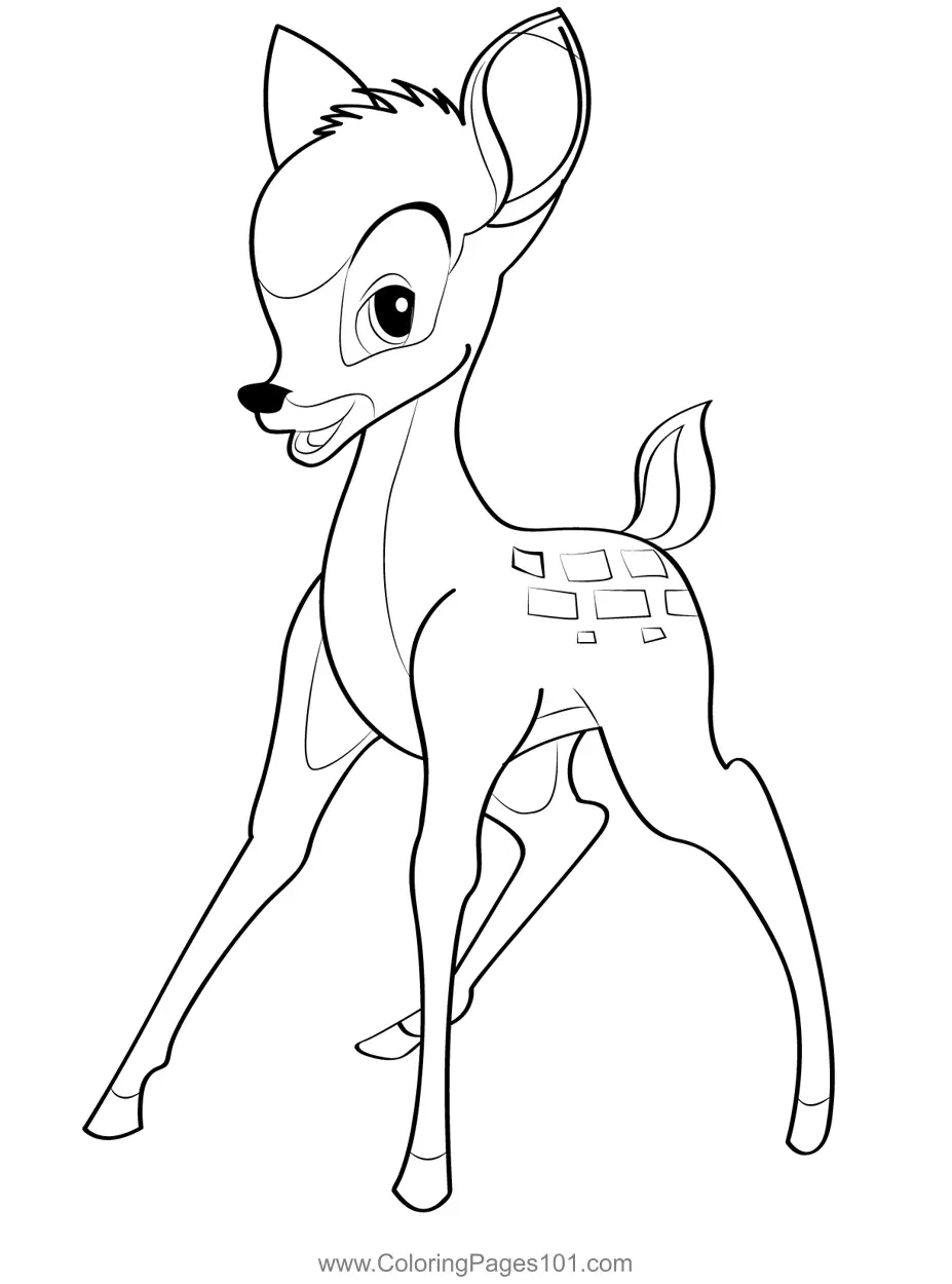 Smiling Bambi Coloring Page for Kids - Free Bambi Printable Coloring ...