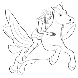 Barbie With Flying Horse Free Coloring Page for Kids