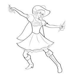 Barbie With Hat And Sword Free Coloring Page for Kids