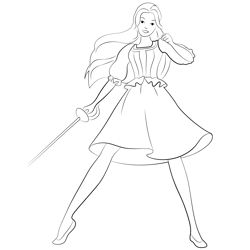 Barbie With Sword Free Coloring Page for Kids