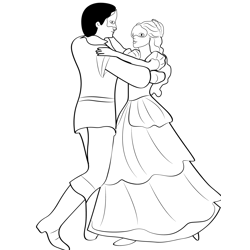 Princess And Prince Dancing Free Coloring Page for Kids