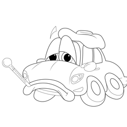 Yellow Cartoon Car Free Coloring Page for Kids