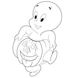 Casper As Halloween Pumpkin Free Coloring Page for Kids