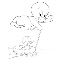 Casper Playing With Duck Free Coloring Page for Kids