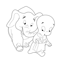 Casper With Elephant Free Coloring Page for Kids