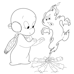 Casper With Fire Ghost Free Coloring Page for Kids