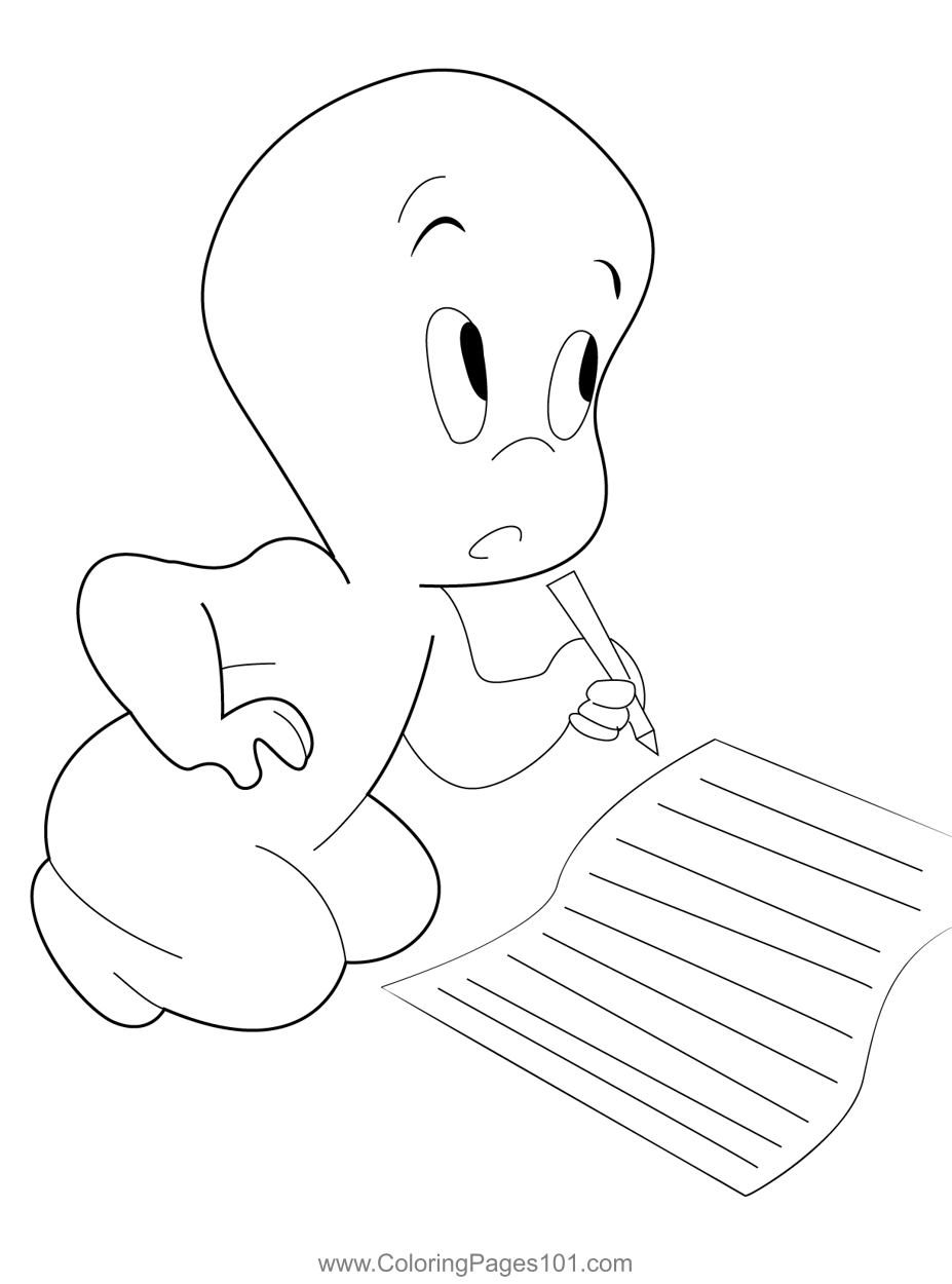 Casper Writting Coloring Page for Kids - Free Casper Printable Coloring