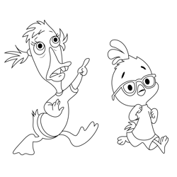 Running Chicken Little And Abby Free Coloring Page for Kids