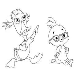 Running Chicken Little And Abby Free Coloring Page for Kids
