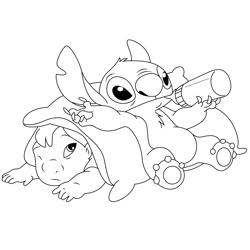 Lilo And Stitch Sleep Free Coloring Page for Kids