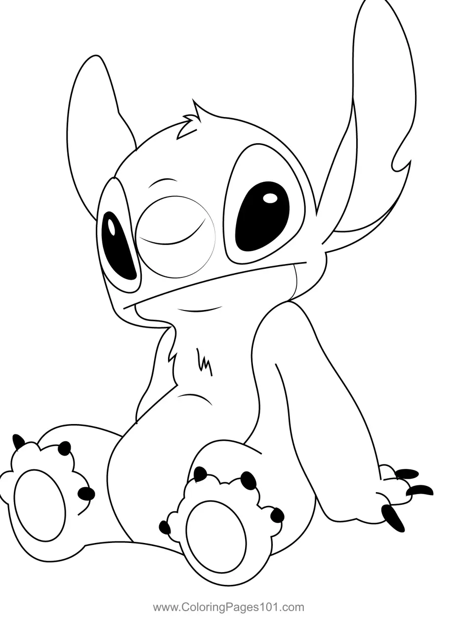 Sitting Stitch Coloring Page for Kids - Free Lilo & Stitch Printable ...