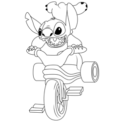 Stitch Cycling Free Coloring Page for Kids
