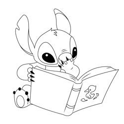 Stitch Reading Book Free Coloring Page for Kids