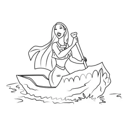 Pocahontas In Boat Free Coloring Page for Kids