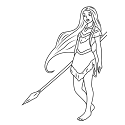 Pocahontas With Spear Free Coloring Page for Kids