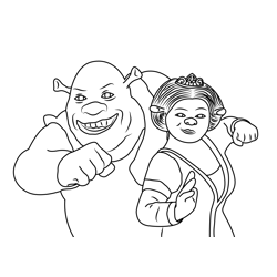Cute Couple Shrek And Princess Fiona Free Coloring Page for Kids