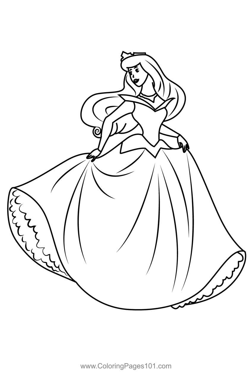 Pretty Princess Aurora Coloring Page for Kids - Free Sleeping Beauty