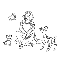 Snow White And Friends Free Coloring Page for Kids