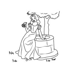 Snow White Sitting On Well Free Coloring Page for Kids
