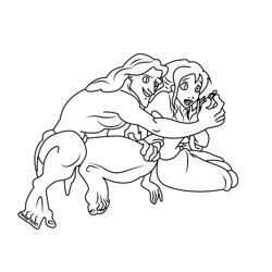 Cute Couple Tarzan And Jane Free Coloring Page for Kids