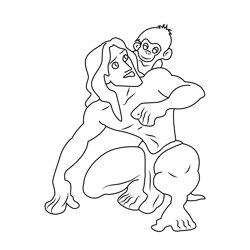 Tarzan With Monkey Free Coloring Page for Kids