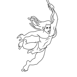 Tarzan With Rope Free Coloring Page for Kids
