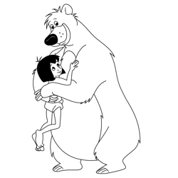 Baloo Mowgli Hugging Free Coloring Page for Kids