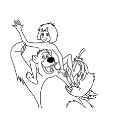 Happy Mowgli And Baloo Free Coloring Page for Kids