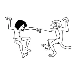 Mowgli Dancing With Monkeys Free Coloring Page for Kids