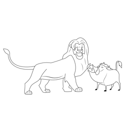 Simba With Pumbaa Free Coloring Page for Kids