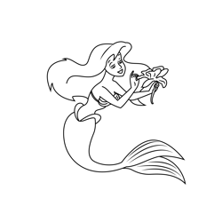 Ariel Having Flowers Free Coloring Page for Kids