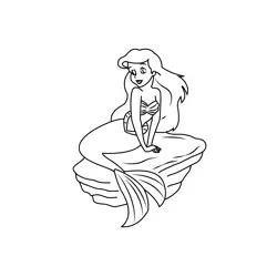 Ariel Sitting On Rock Free Coloring Page for Kids