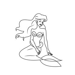 Ariel Sitting Free Coloring Page for Kids