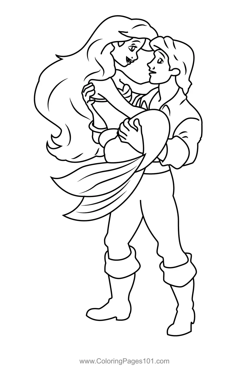 Ariel With Prince Eric Coloring Page for Kids - Free The Little Mermaid ...