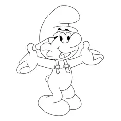 Happy Smurf Rasising Hands Free Coloring Page for Kids