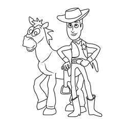 Sheriff Woody With Bullseye Free Coloring Page for Kids